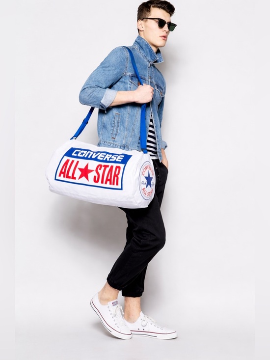 Converse Other - Converse White Canvas Barrel Duffel with Blue Strap and Red Logo
